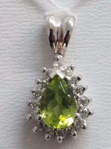 COLGANTE DE DIAMANTE Y PERIDOTO DE ORO BLANCO DE 14 QUILATES - Imagen 1 de 4