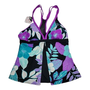 Gerry Tankini Oberteil Damen klein lila blau LSF 30 Schwimmen Yoga Laufen sportlich Blumenmuster - Bild 1 von 10