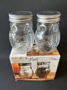 2pc HOOT OWL BIRDS “Clear” Beautiful Animal Salt & Pepper Shakers Glass Bottles - Picture 1 of 22