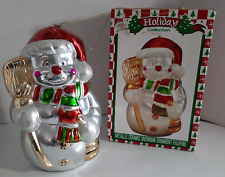 Snowman Christmas Ornament with Box 9" Metallic  Colorful Hanger