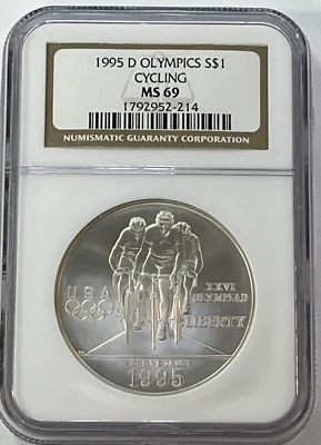 1995 D Olympics Cycling uncirculated silver Commemorative NGC MS 69 - Image 1 of 4