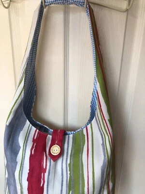 Handmade medium size colorful striped hippie shoulder bag festival hobo bag - Image 1 of 4