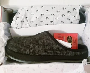 NUOVE ciabatte da uomo cervi cervi taglia 9 medie per interni esterni nere tweed - Foto 1 di 3