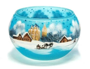 Evis Winter Landscape Frosted Glass Candle Tealight Holder Christmas Decor - Picture 1 of 1