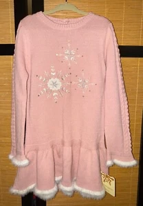 Cynthia Rowley Girls Size 5 Pink Dress with Snowflake Design & Fur Trim - NEW - Picture 1 of 6