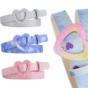 Cute Girl Child Kid Solid Skinny Heart Buckle Faux Leather Sparkling Pants Belt - Picture 1 of 11