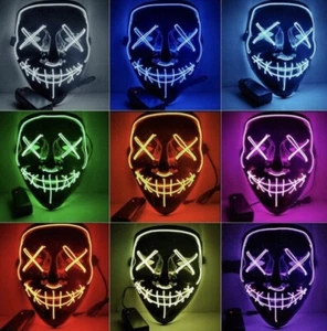 Halloween Neon Stitches LED Mask Wire Light Up Purge Costume Cosplay Mask Party - Picture 1 of 5
