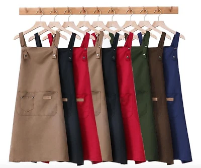 Water-proof Unisex Cotton Canvas H Adjustable Button Lace Kitchen Apron Cafe - Image 1 of 4