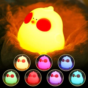 Cute Silicone Night Light USB Rechargeable Table Lamp Timing Function for Kids - Picture 1 of 18