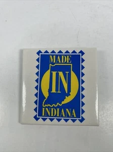 PINBACK PIN Vintage Button Made In Indiana Hoosiers State Square Stamp - Picture 1 of 4