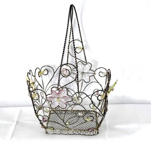 Decorative Metal Wire Basket Beaded Flower Cover