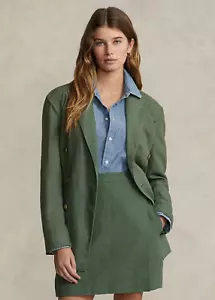 $498 POLO RALPH LAUREN WOMEN'S SZ 4 DOUBLE BREASTED LINEN BLAZER GREEN - Picture 1 of 4