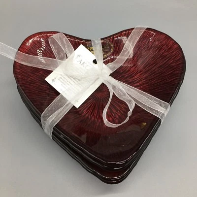 Juego de 4 platos de postre aperitivo corazón vidrio rojo Akcam amor de San Valentín NUEVO Foto 1 de 4