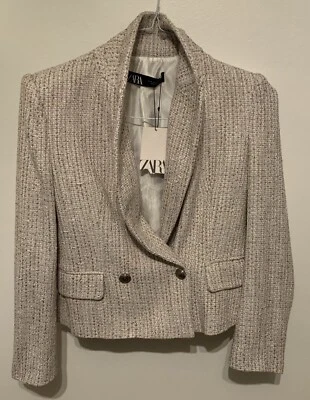 Zara Women’s Blazer Pink/White/Gold Size Medium - New With Tags - Image 1 of 4