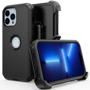 For iPhone 15 Pro Max 14 XR 13 12 Rugged Hybrid Defender Case Belt Clip Holster - Picture 1 of 44