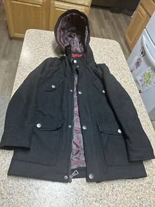 BOYS URBAN REPUBLIC HOOD Black Coat JACKET M (10-12) Very Nice 10% Wool 5 Pocket - Picture 1 of 9