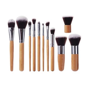 11 Piece Professional Makeup Brush Set Synthetic Fiber Bamboo Handle - Picture 1 of 4