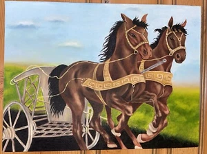 Horse And Carriage Painted by Hand (Oil, Canvas) 16 x 12 Inch - Picture 1 of 3