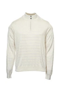 Perry Ellis Mens Oatmeal Heather Striped 1/2 Half Zip Sweater $70 - Picture 1 of 5