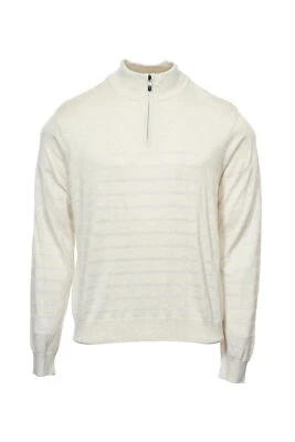 Perry Ellis Mens Oatmeal Heather Striped 1/2 Half Zip Sweater $70 - Image 1 of 4