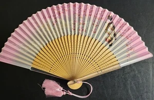 Decorative Folding Hand Fan  Fabric Bamboo - Picture 1 of 4