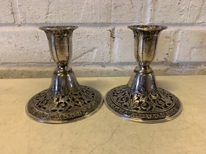 Vtg Possibly Ant Silverplate Floral Decorated American Silver Candle Holders - Picture 1 of 6