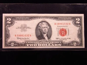 USA $2 1963 A09981032A # UNITED STATES Note RED Seal Jefferson Dollars Money - Picture 1 of 3