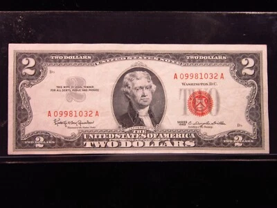 USA $2 1963 A09981032A # UNITED STATES Note RED Seal Jefferson Dollars Money - Image 1 of 3