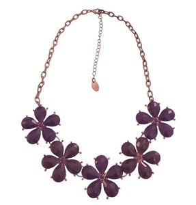 etc! Collar llamativo floral de diamantes de imitación púrpura cadena tono dorado 18" ajustable - Imagen 1 de 6