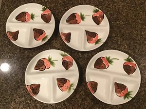 Tabletops Unlimited Fondue 101 Plates Strawberry Sectioned Divided Set of 4 NEW - Picture 1 of 6