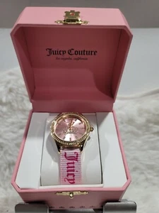 Juicy Couture Crystal Rose Gold Toned watch Pink Bezel & Wristband New In Box - Picture 1 of 3