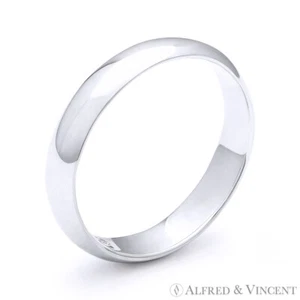 Banda de boda con cúpula lisa de 4 mm para hombre y mujer en plata esterlina 925 sólida y rodio - Imagen 1 de 1
