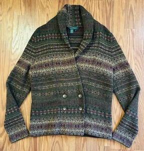 100 % Lammwolle grün Ralph Lauren Kragen nordische Strickjacke Pullover Medium - Bild 1 von 11