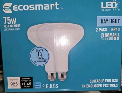 (2-Pk) EcoSmart ~ LED Bulb Dimmable 5000K Daylight BR40 75W Eqv. for 12 Watts - Image 1 of 4