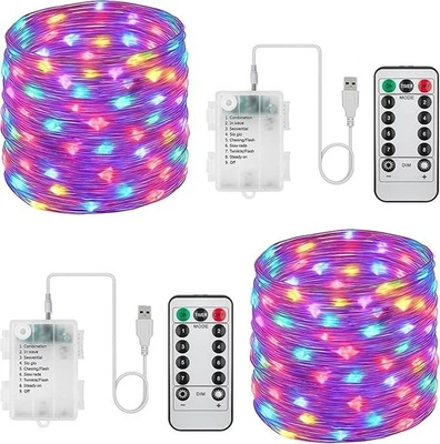 Fairy Lights 100 LED Waterproof 8 Modes Dimmable Remote Control 10M 2 Pack NEW - Image 1 of 4