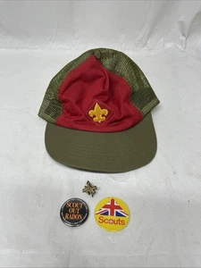 Boy Scouts BSA Cap Hat Olive Green & Red Snapback Vintage Made In USA Small-Med - Picture 1 of 9