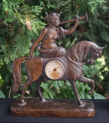 Antique 1890s Golden Novelty Co Cast Iron Figural Mantle Clock - BRONZE FINISH - Image 1 of 4