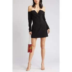 MISHA Hathaway schulterfreies Langarm Blazerkleid schwarz Gr. M neu mit Etikett $ 378 - Bild 1 von 12