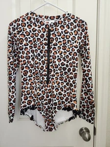 NWT Oopsie Daisy Girls Cheetah Long Sleeve One Piece Swim Suit  Size 14 - Picture 1 of 4