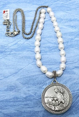 Brighton Raro Impresionante ARTE Y ALMA NUEVO CON ETIQUETAS $178 Ángel de la Guarda Medallón Collar de Perlas Foto 1 de 4