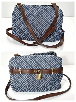 Bolso Bandolera Pequeño Liz Claiborne Denim Azul Brezo Estampado Diamante Foto 1 de 4