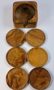 Juego de 6 posavasos vintage elegantes de madera de olivo natural - Imagen 1 de 15