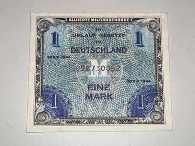 1944 WWII Allied Military 1 Mark Germany Occupation Note AMC Blue Series M  - Image 1 of 2