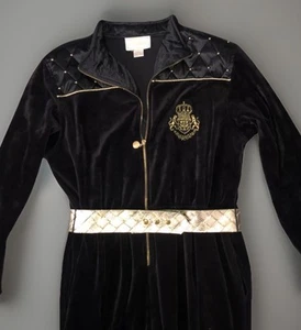 Costume Halloween Ivana Vintage Tuta Velluto Grande Nero Oro Staffe - Foto 1 di 18