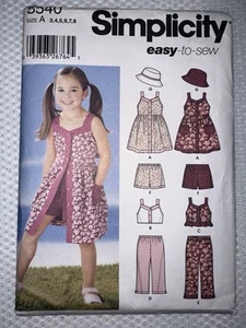 Simplicity 5540 Sewing Pattern Child's Size 3 - 8 Dress Top Pants Shorts Hat - Picture 1 of 3