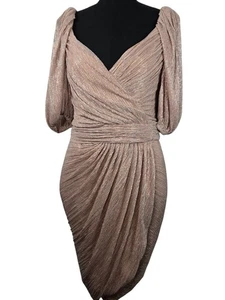 NWT$495 Jonathan Simkhai Nina Plissé Metallic Mini Dress Rose Gold Sz 12 Fits 10 - Picture 1 of 18