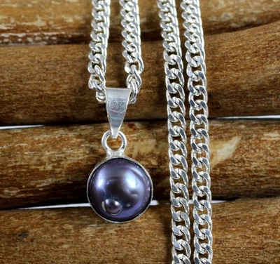 Colgante de piedras preciosas redondas de 7,05 quilates con perlas naturales del Mar del Sur negras de Tahití para hombre Foto 1 de 4