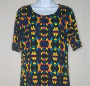 LuLaRoe Womens Sz XL Julia Dress Bright Multicolor Geometric Bold Print EUC - Picture 1 of 5