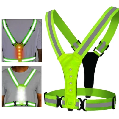 Reflective Green Illuminated Light Up Safety Vest Dusk Walking Running LED Bulb - Image 1 of 4