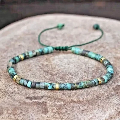 Pulsera de equilibrio de protección curativa de cuentas de turquesa africana hecha a mano de 4 mm regalos Foto 1 de 2